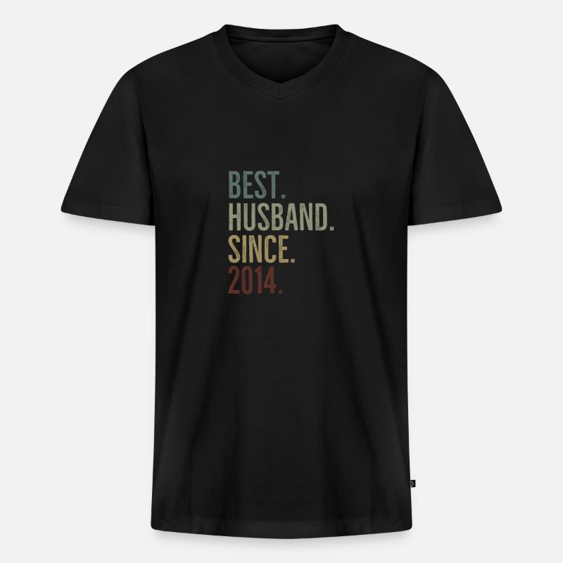 Bester Ehemann seit 2014 - Männer Premium Bio T-Shirt mit V-Ausschnitt - Schwarz
