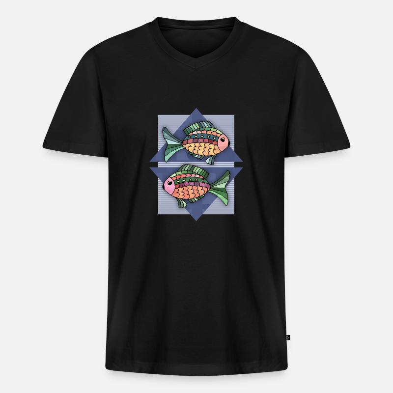Fische - Männer Premium Bio T-Shirt mit V-Ausschnitt - Schwarz