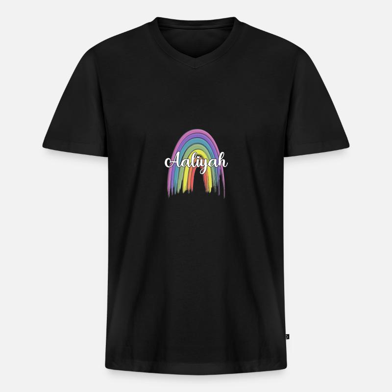 AALIYAH Rainbow Cursive - Männer Premium Bio T-Shirt mit V-Ausschnitt - Schwarz