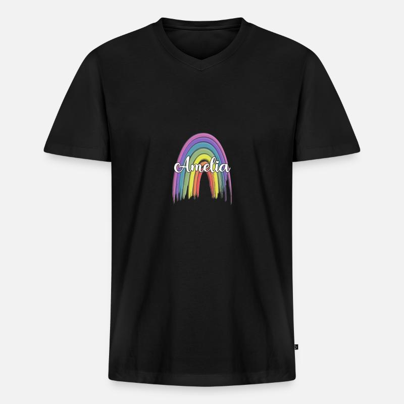 AMELIA Rainbow Cursive - Männer Premium Bio T-Shirt mit V-Ausschnitt - Schwarz