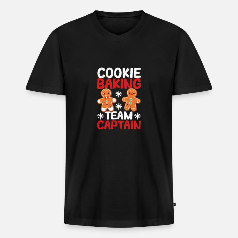 Weihnachtsurlaub Lebkuchenmann Plätzchenbacken - Männer Premium Bio T-Shirt mit V-Ausschnitt - Schwarz