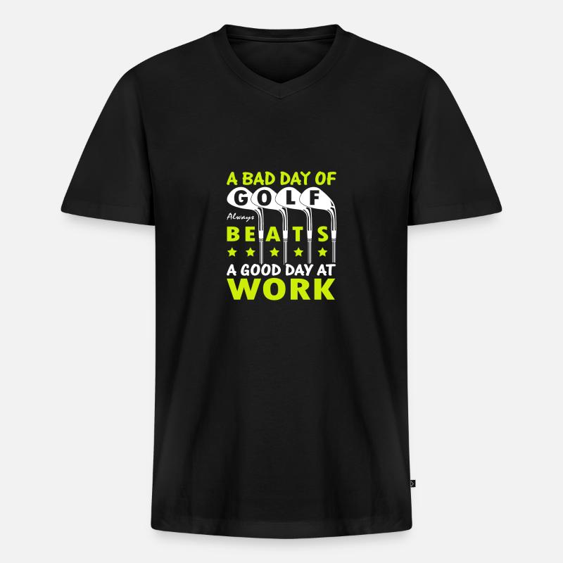 golf beats work - Männer Premium Bio T-Shirt mit V-Ausschnitt - Schwarz