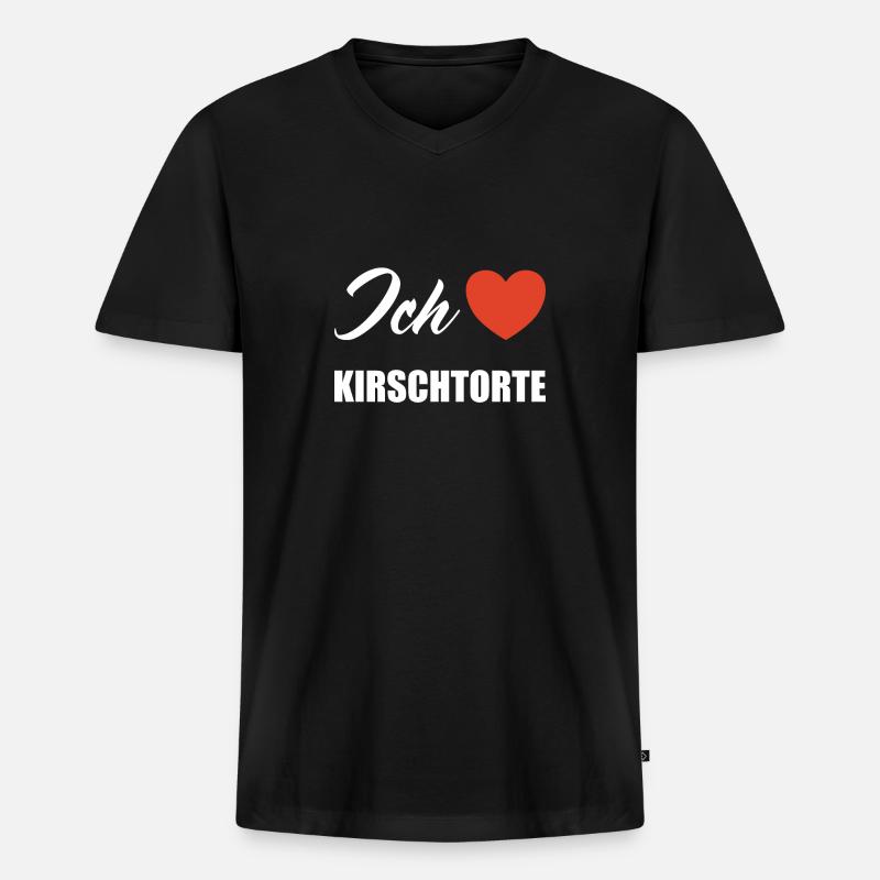 Ich liebe Kirschtorte - Männer Premium Bio T-Shirt mit V-Ausschnitt - Schwarz