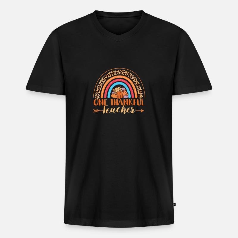 Ein dankbarer Lehrer Regenbogen-Leopard-Lehrer - Männer Premium Bio T-Shirt mit V-Ausschnitt - Schwarz
