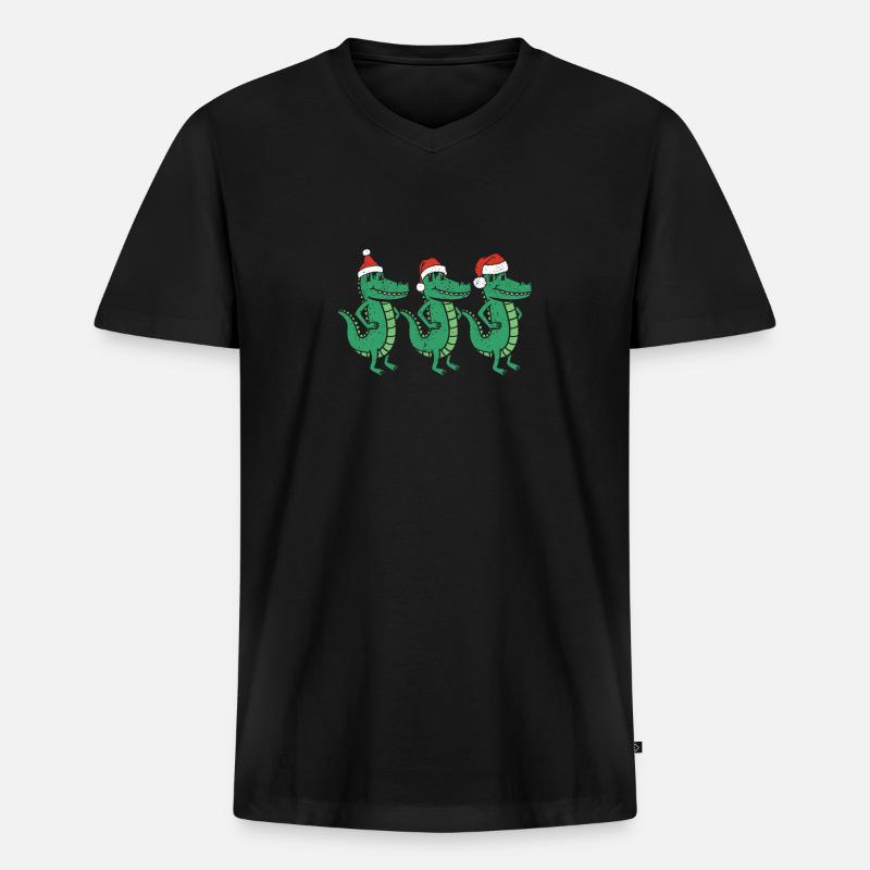 3 Weihnachtskrokodile Weihnachtsmann Xmas - Männer Premium Bio T-Shirt mit V-Ausschnitt - Schwarz
