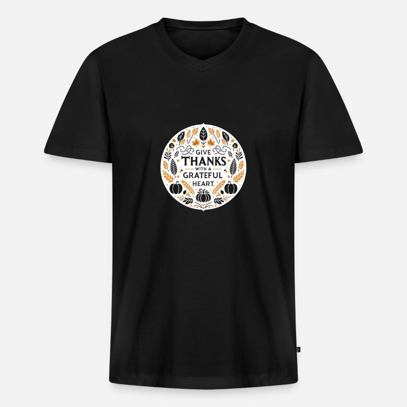 Danken Sie mit dankbarem Herzen - Männer Premium Bio T-Shirt mit V-Ausschnitt - Schwarz