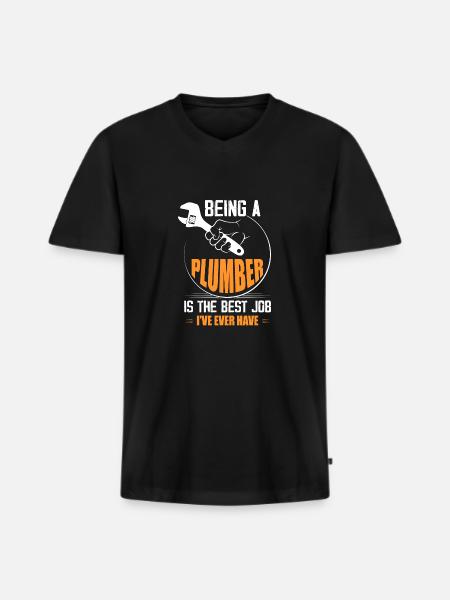 Être plombier est le meilleur travail que j’ai jamais eu Pip - T-shirt encolure en V Premium bio Homme - noir