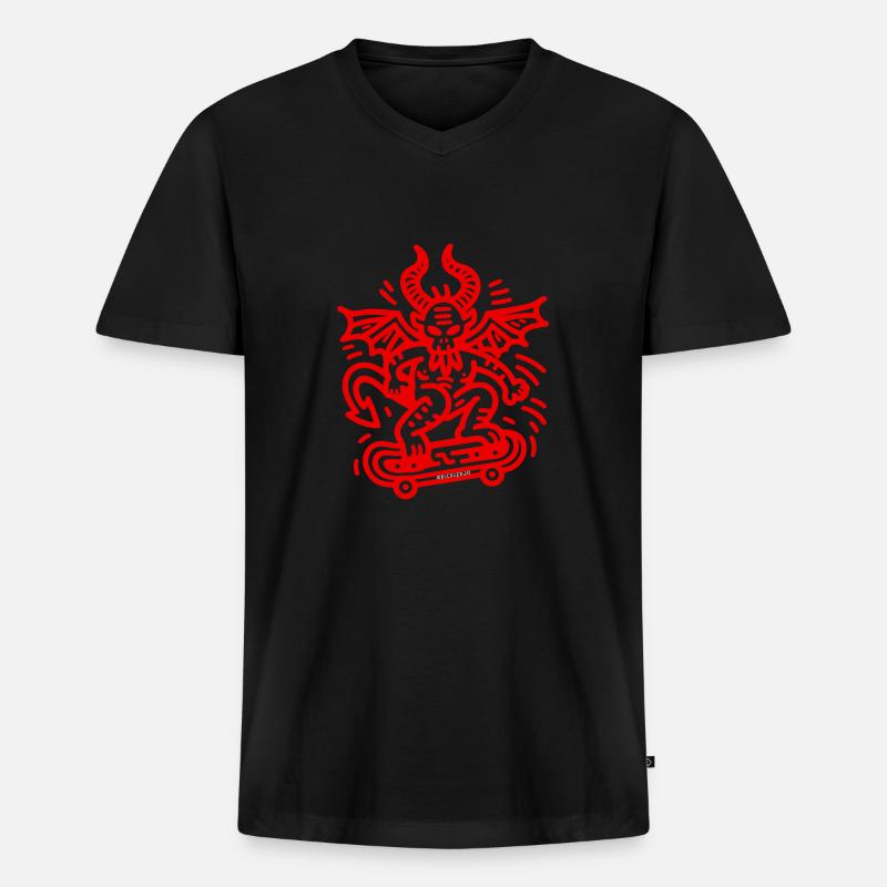 Teufelsrot - Männer Premium Bio T-Shirt mit V-Ausschnitt - Schwarz