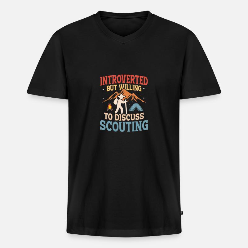 Introvert's Scouting Passion: Discussion Ready - Männer Premium Bio T-Shirt mit V-Ausschnitt - Schwarz