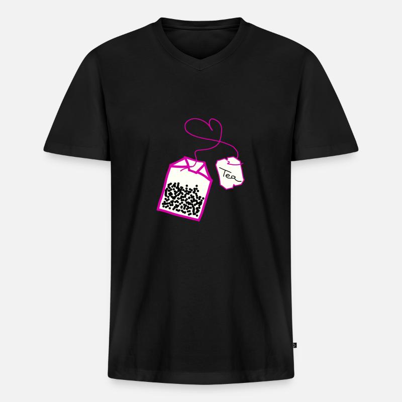 Teebeutel im Herz pink - Männer Premium Bio T-Shirt mit V-Ausschnitt - Schwarz