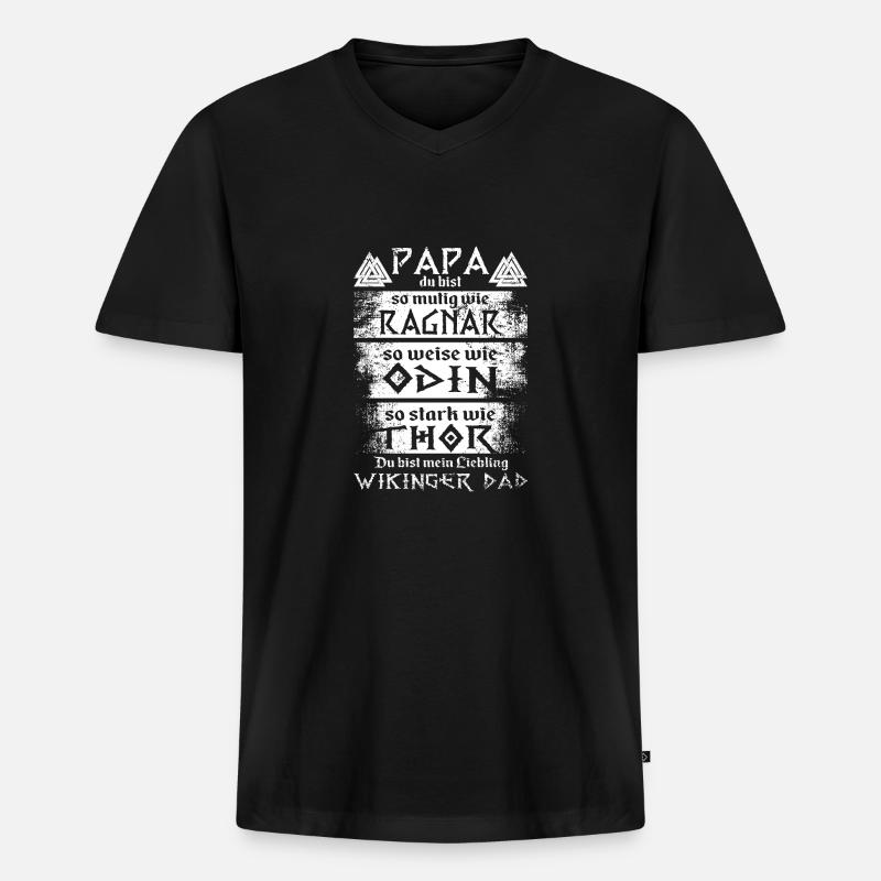 Wikinger Dad - Männer Premium Bio T-Shirt mit V-Ausschnitt - Schwarz