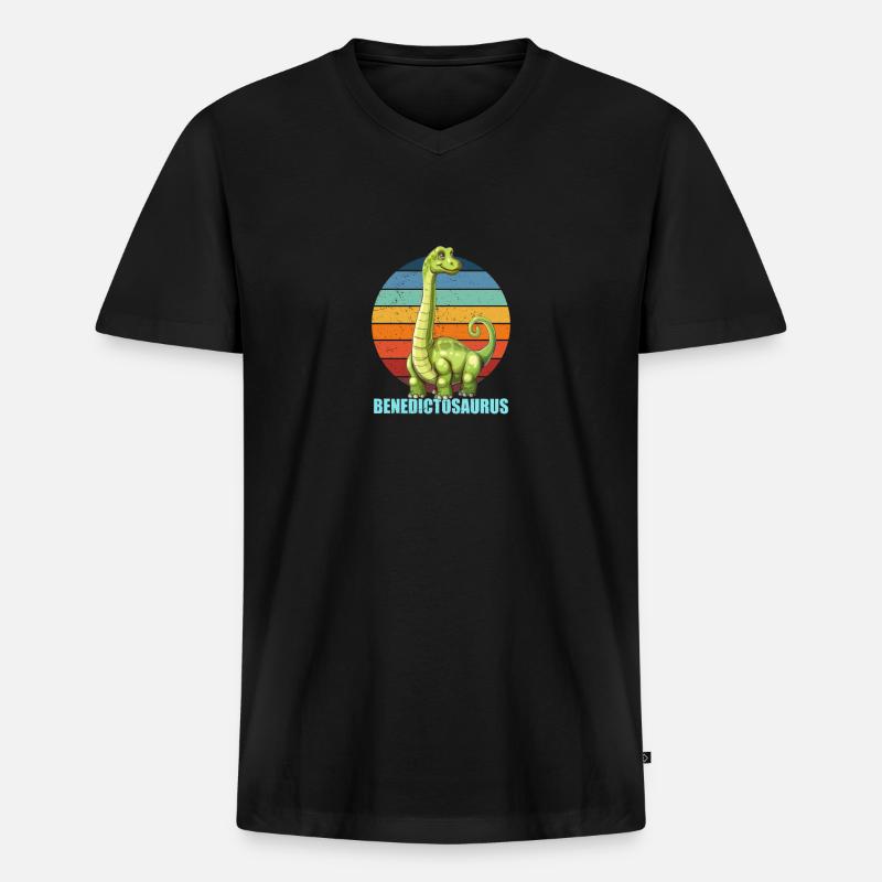 Benedictosaurus Geschenkidee für Benedict - Männer Premium Bio T-Shirt mit V-Ausschnitt - Schwarz
