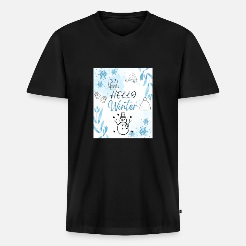 Hello Winter - Männer Premium Bio T-Shirt mit V-Ausschnitt - Schwarz