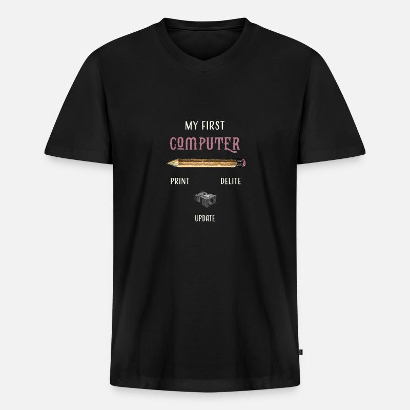 my first computer old school - Männer Premium Bio T-Shirt mit V-Ausschnitt - Schwarz