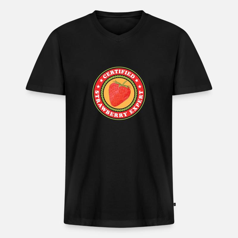 Erdbeeren Experte Strawberry Erdbeere Geschenk - Männer Premium Bio T-Shirt mit V-Ausschnitt - Schwarz