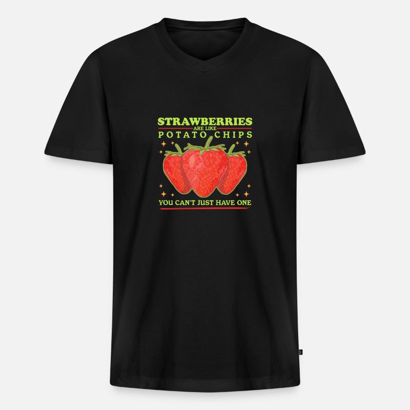 Erdbeeren Strawberry Erdbeere Geschenke - Männer Premium Bio T-Shirt mit V-Ausschnitt - Schwarz