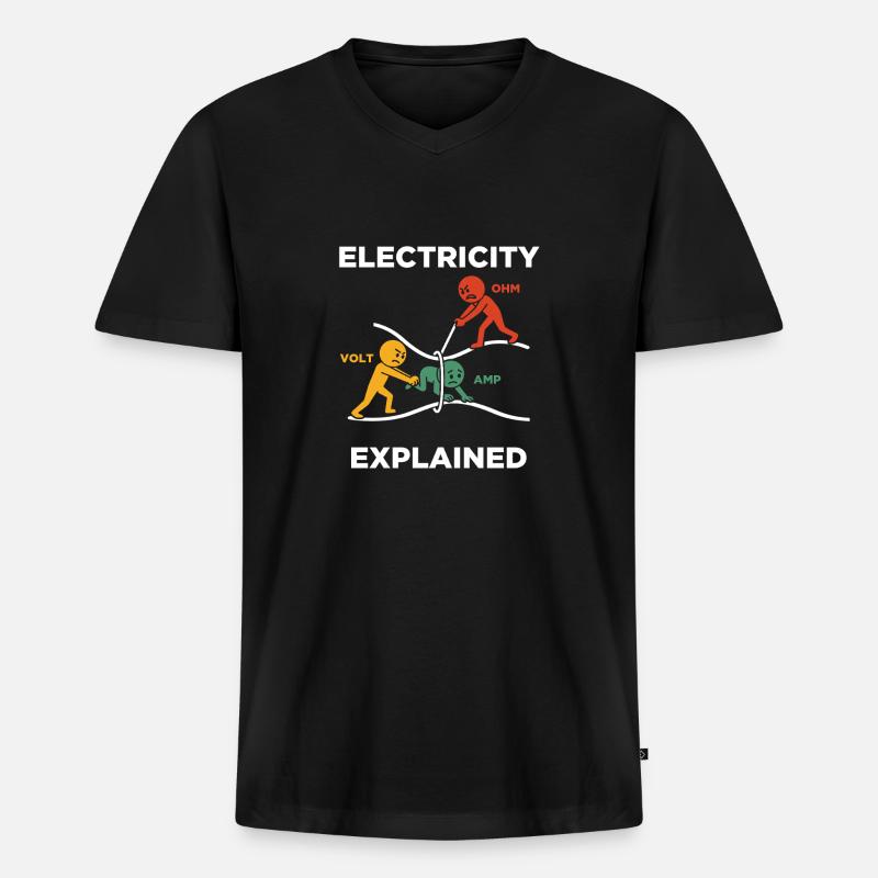 Electricity explained Elektriker - Männer Premium Bio T-Shirt mit V-Ausschnitt - Schwarz