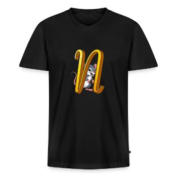 BUCHSTABE N - Männer Premium Bio T-Shirt mit V-Ausschnitt - Schwarz - Vorne - Nico (187cm)