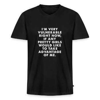 Jeg er sårbar lige nu, hvis nogen pige tager - Premium økologisk T-shirt med V-hals til mænd - sort - Foran - Nico (187cm)