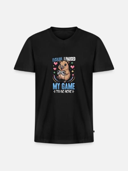 Capybara Gamer Gaming - Men's Premium Organic T-shirt with V-neck - black
