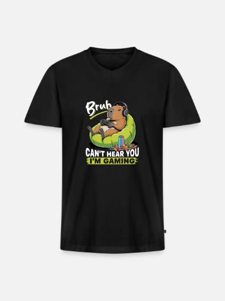 Capybara Gamer Gaming - T-shirt encolure en V Premium bio Homme - noir