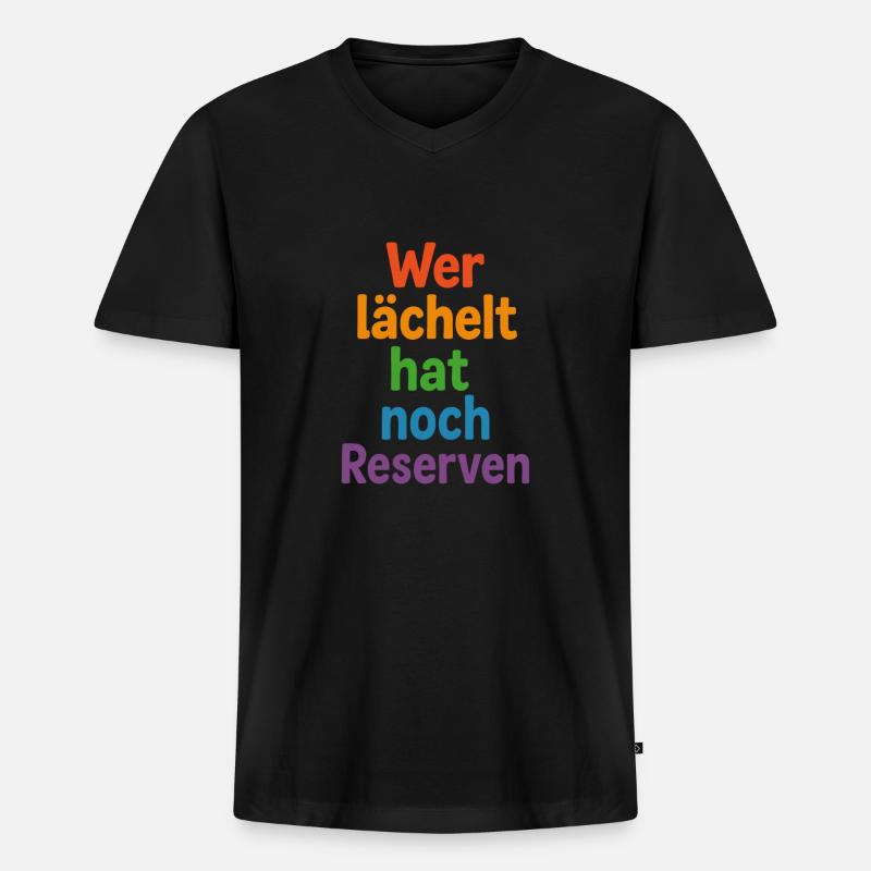 Wer lächelt hat noch Reserven - Männer Premium Bio T-Shirt mit V-Ausschnitt - Schwarz