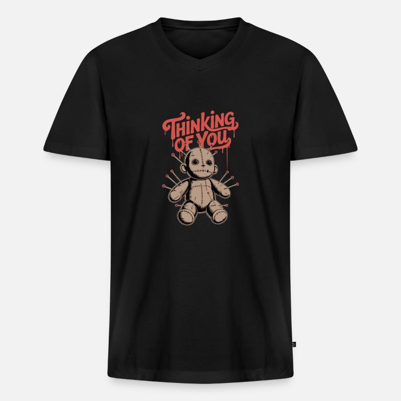 ICH DENKE AN DICH, VOODOO - Männer Premium Bio T-Shirt mit V-Ausschnitt - Schwarz