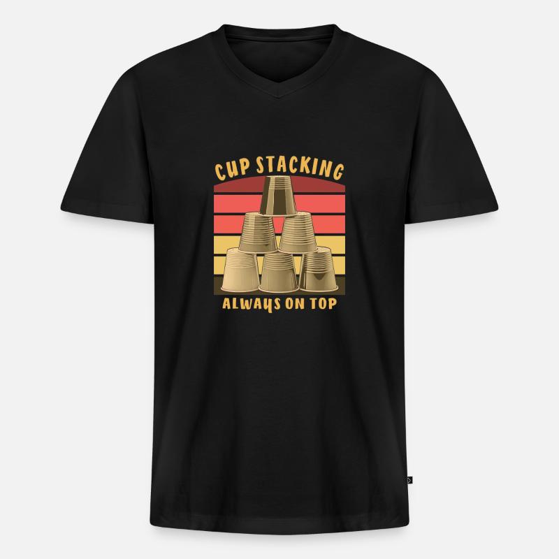 CUP STACKING ALWAYS ON TOP - Männer Premium Bio T-Shirt mit V-Ausschnitt - Schwarz