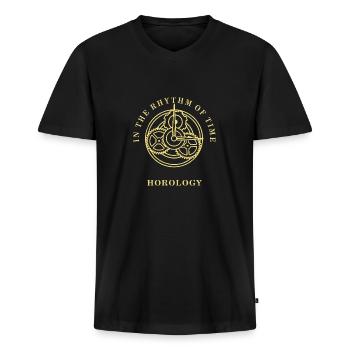 HOROLOGY IN THE RHYTHM OF TIME - Men's Premium Organic T-shirt with V-neck - black - Front - Nico (187cm)