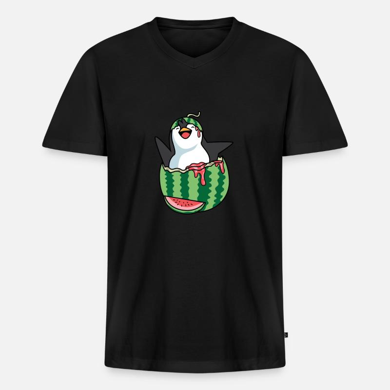 Melonenpinguin Obsthändler Geschenk - Männer Premium Bio T-Shirt mit V-Ausschnitt - Schwarz