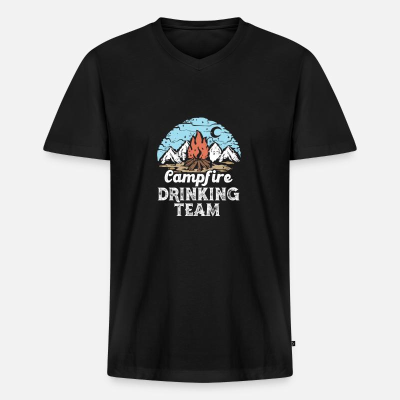 Camping Campfire Trinkteam Wanderdesign - Männer Premium Bio T-Shirt mit V-Ausschnitt - Schwarz