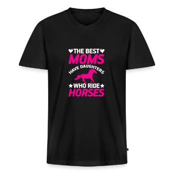 Die besten Mütter haben Töchter, die Pferde reiten - Männer Premium Bio T-Shirt mit V-Ausschnitt - Schwarz - Vorne - Nico (187cm)
