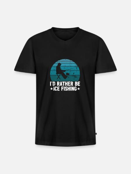 I'd rather be ice fishing - Men's Premium Organic T-shirt with V-neck - black