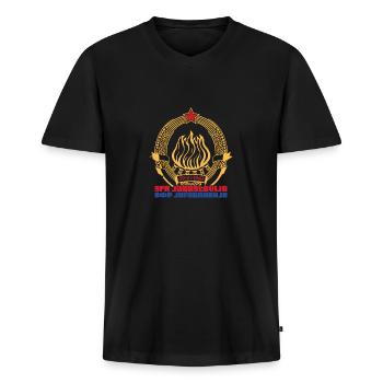 Jugoslavija Yugoslavia Jugo Tito SFRJ Jugoslawien - Männer Premium Bio T-Shirt mit V-Ausschnitt - Schwarz - Vorne - Nico (187cm)