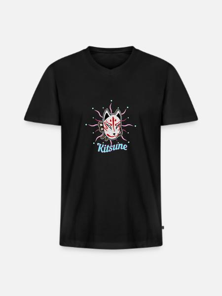 Japansk Tengu Hannya Kitsune maske - Premium økologisk T-shirt med V-hals til mænd - sort