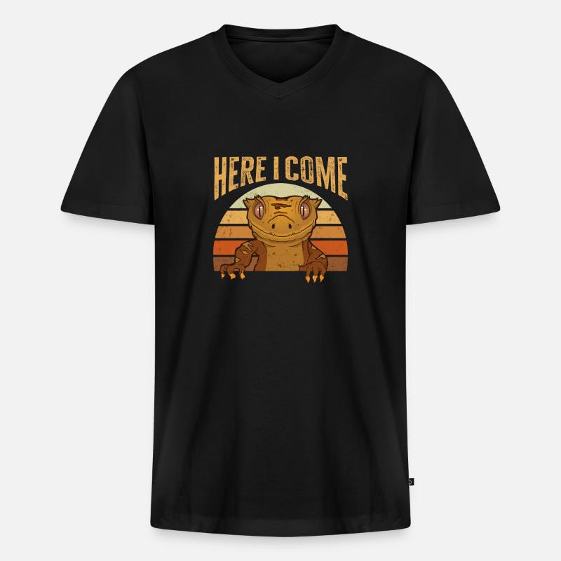 Kronengecko Eidechse Reptil Herpetologe - Männer Premium Bio T-Shirt mit V-Ausschnitt - Schwarz