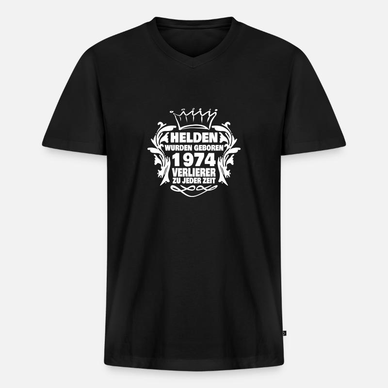 wurden 1974 - Männer Premium Bio T-Shirt mit V-Ausschnitt - Schwarz