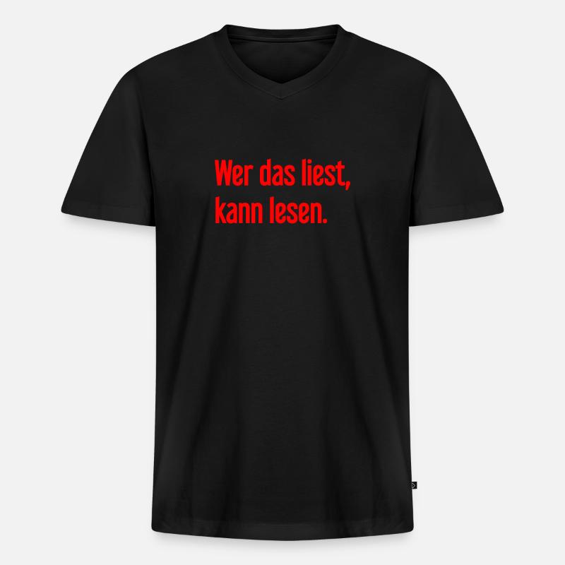 Wer das liest, kann lesen. - Männer Premium Bio T-Shirt mit V-Ausschnitt - Schwarz