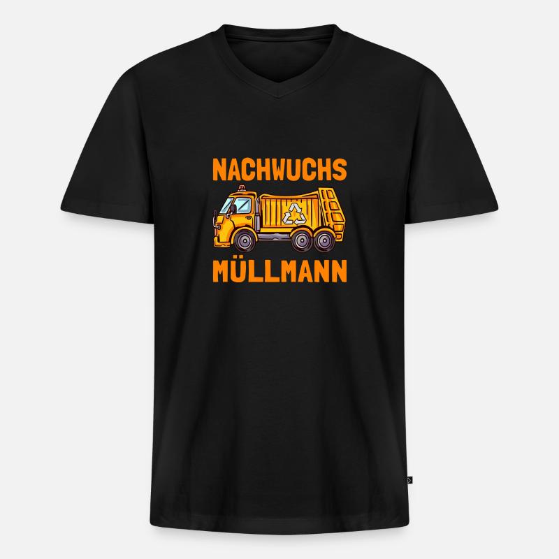 Nachwuchs Müllmann Müllwagen - Männer Premium Bio T-Shirt mit V-Ausschnitt - Schwarz