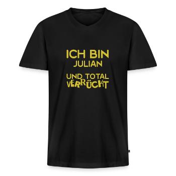 Julian Julian - Men's Premium Organic T-shirt with V-neck - black - Front - Nico (187cm)