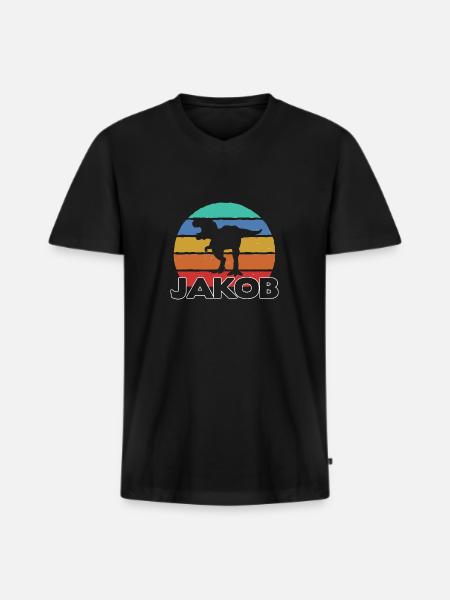 JAKOB - Beautiful boy name with dinosaur - Men's Premium Organic T-shirt with V-neck - black
