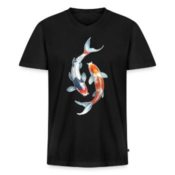 Koi Karpfen - Männer Premium Bio T-Shirt mit V-Ausschnitt - Schwarz - Vorne - Nico (187cm)