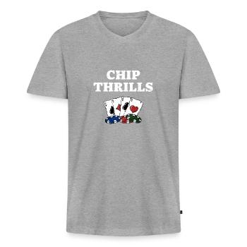 Chip Thrills Gambler Poker Jeu Joueur de poker - T-shirt encolure en V Premium bio Homme - gris chiné - Devant