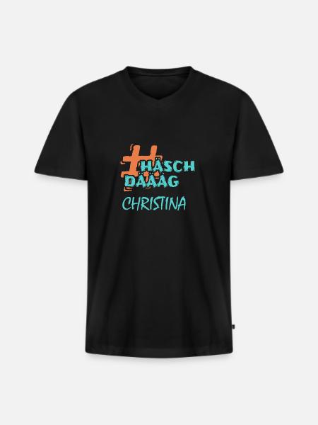 CHRISTINA - T-shirt encolure en V Premium bio Homme - noir