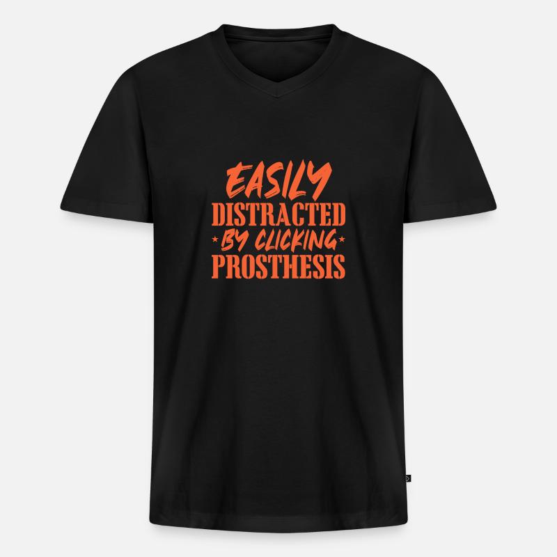 Easily Distracted By Clicking Prosthesis - - Männer Premium Bio T-Shirt mit V-Ausschnitt - Schwarz