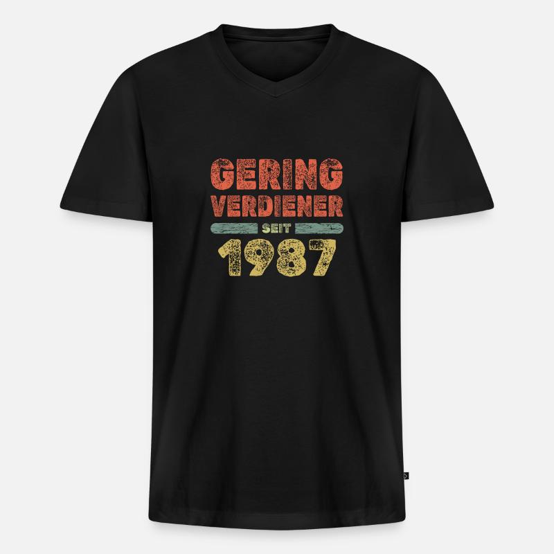 1987 1987 - Männer Premium Bio T-Shirt mit V-Ausschnitt - Schwarz