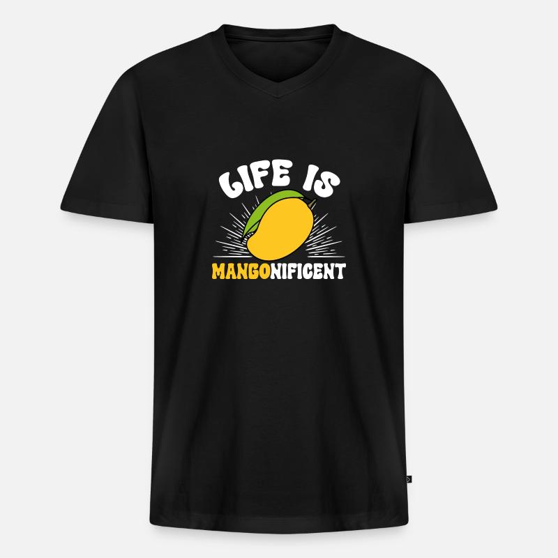 Mango Frucht Mango - Männer Premium Bio T-Shirt mit V-Ausschnitt - Schwarz