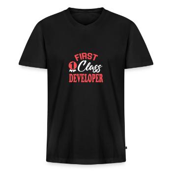 Erstklassiger Entwickler - Männer Premium Bio T-Shirt mit V-Ausschnitt - Schwarz - Vorne - Nico (187cm)