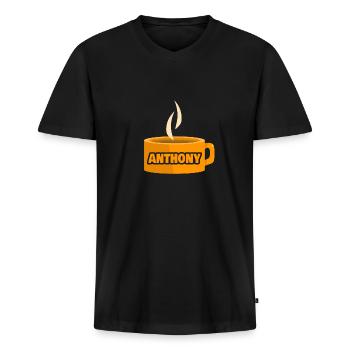 Cafe Anthony - Männer Premium Bio T-Shirt mit V-Ausschnitt - Schwarz - Vorne - Nico (187cm)