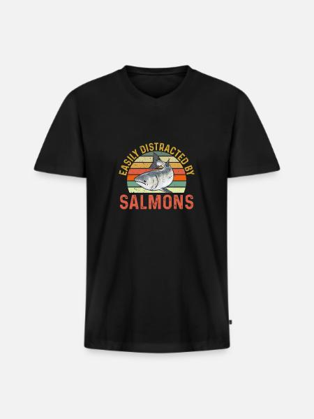 Salmon Fishing Salmon Angler - Men's Premium Organic T-shirt with V-neck - black